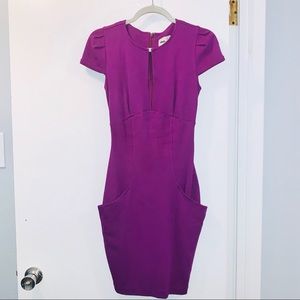 Pencil dress in deep purple with pockets